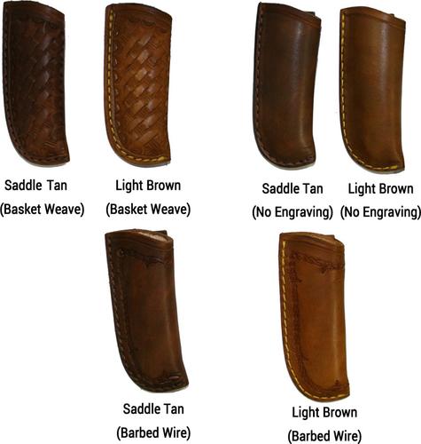 A&M Leatherwork Handmade Case Trapper Knife Sheath, Light Brown, Barbed Wire Engraving (AMLW18BWLB)