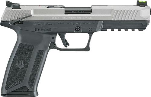 Ruger Ruger-57 Pistol 16408, 5.7x28mm, 4.94", Black Polymer Grips, Savage Silver Cerakote Steel Finish, 20 Rds