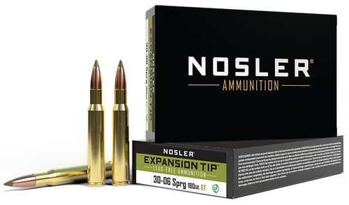 Nosler E-Tip Rifle Ammunition 40037, 30-06 Springfield, E-Tip Lead-Free, 180 gr, 2750 fps, 20 Rd/Bx