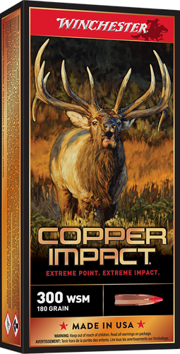 Winchester Copper Impact Rifle Ammunition X300SCLF2, 300 WSM, Copper Extreme Point Lead-Free, 180 gr, 2900 fps, 20 Rd/Bx