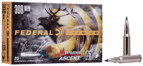 Federal Premium Rifle Ammunition P308TA1, 308 Winchester, Terminal Ascent, 175 GR, 2600 fps, 20 Rds/Bx