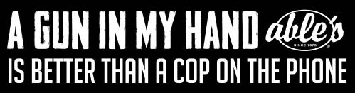 Able's CAR/SUV Window Sticker, 2.6" x 10", Gun in Hand, Black (STICKER03)