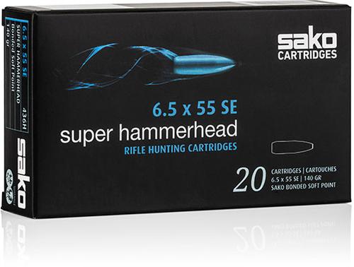 Sako Super Hammerhead Rifle Ammunition C619436HSA10X, 6.5x55 Swedish, Bonded Core Boat Tail, 140 GR, 2674 fps, 20 Rd/bx