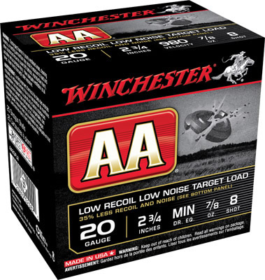 Winchester Winlite Low Recoil Shotshells AA20FL8, 20 Gauge, 2.75 in, 7/8 oz, 980 fps, #8 Lead Shot, 25 Rd/bx