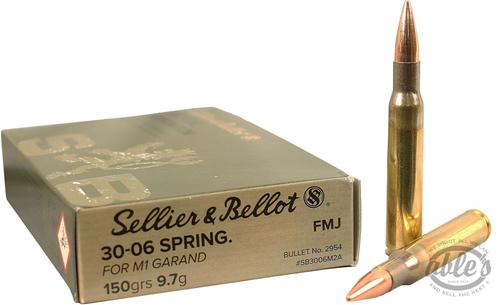 Sellier & Bellot Rifle Ammunition SB3006M2A, 30-06 Springfield, FMJ, 150 GR, 2700 fps, 20 Rd/bx