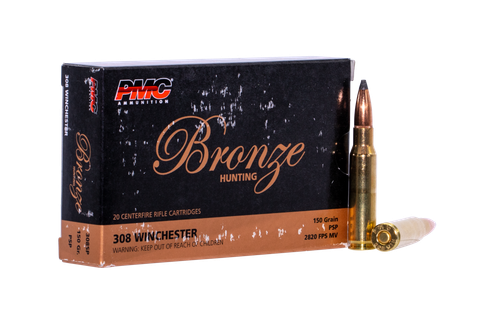 PMC Bronze Rifle Ammunition 308SP, 308 Win, Pointed Soft Point, 150 gr, 2820 fps, 20 Rd/Bx