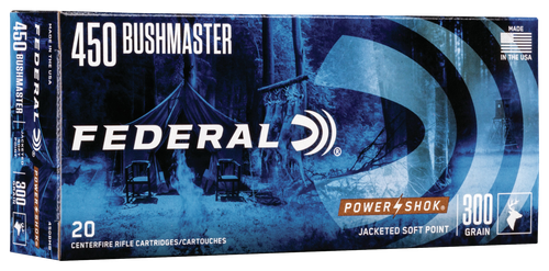 Federal Power-Shok Rifle Ammunition 450BMB, 450 Bushmaster, Soft Point, 300 GR, 1900 fps, 20 Rd/bx