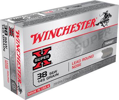 Winchester Super-X Pistol Ammunition X38SWP, 38 S&W, Lead Round Nose (RN), 145 GR, 685 fps, 50 Rd/bx