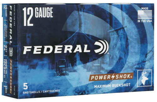Federal Power-Shok Max Buck Shotshells F1271B, 12 Gauge, 2-3/4", 16 Pellets, #1 Buck, 5 Rds/box