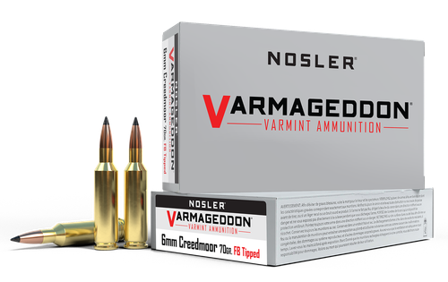 Nosler Varmageddon Rifle Ammunition 65172, 6mm Creedmoor, Flat Base Tipped, 70 gr, 3550 fps, 20 Rd/Bx