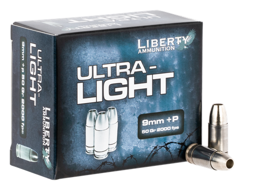 Liberty Ammunition Ultra-Light Protection Pistol Ammunition LAUL9052, 9mm Luger, Lead Free Fragmenting Hollow Point, 50 GR, 2040 fps, 20 Rd/bx