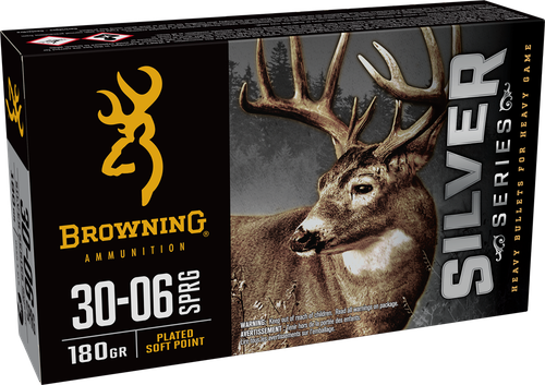 Browning Silver Rifle Ammunition B192630061, 30-06 Springfield, Plated Soft Point, 180 gr, 2700 fps, 20 Rd/Bx