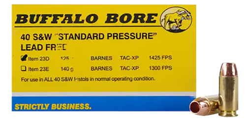 Buffalo Bore Lead-Free Pistol Ammunition 23D/20, 40 S&W, TAC-XP, 125 GR, 1425 fps, 20 Rd/Bx