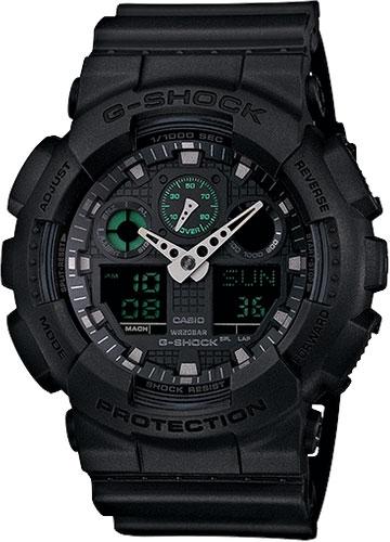 Casio G-Shock G-Force Military Series Watch, Matte Black w/Green Accents, Black Band (GA100MB-1ACR)