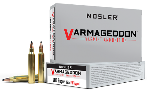 Nosler Varmageddon Rifle Ammunition 65115, 204 Ruger, Flat Base Tipped, 32 GR, 4000 fps, 20 Rd/bx