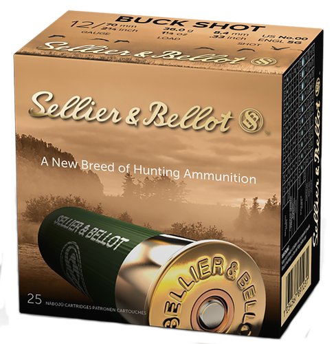 Sellier & Bellot Shotgun Ammuntion SB12BSC, 12 Gauge, 2-3/4", 12 Pellets, #00 Lead Buckshot, 1190 fps, 25 Rd/bx