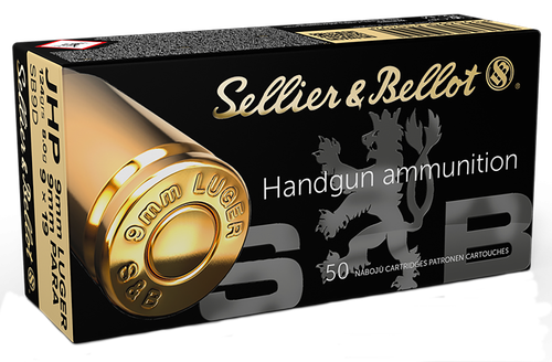 Sellier & Bellot Pistol Ammuntion SB9D, 9MM, Jacketed Hollow Point (JHP), 124 GR, 1201 fps, 50 Rd/bx