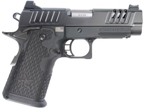 Staccato C2 2011 Pistol 10-1101-000002-01, 9mm, 3.9", 2011 G2 Officer Grips, DLC Black Finish, Stainless Barrel, AL Frame, X-Serrations, 16 Rd