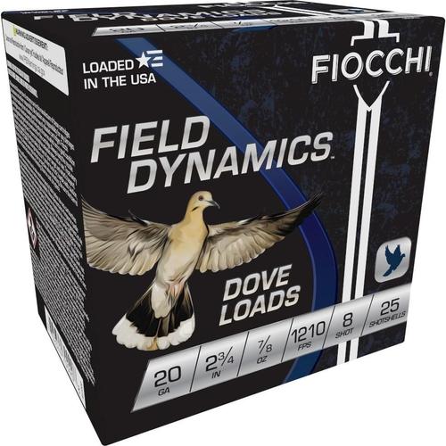 Fiocchi Game/Target Loads 20GT8, 20 Gauge, 2-3/4", 7/8 oz, 1210 fps, #8 Lead Shot, 25 Rd/bx