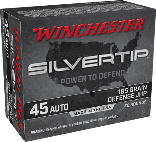 Winchester Silvertip Pistol Ammunition W45AST, 45 ACP, Silvertip, 185 GR, 1000 fps, 20 Rd/bx