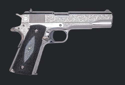 Custom & Collectible Colt 1911 "Tuxedo" Limited Edition Pistol CNCTUX38, 38 Super, 5", Stingray Grips, High Polished Engraved, 8 Rds