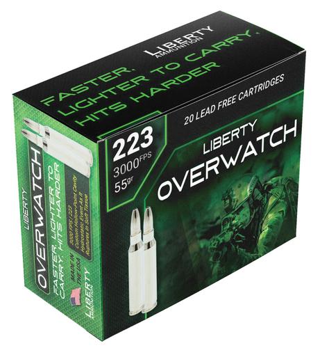 Liberty Overwatch Rifle Ammunition LAOW223553000, 223 Remington, 55 gr, 3000 fps, 20 Rd/Bx
