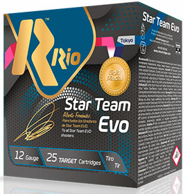 Rio Competition Target Load Star Team Evo Shotshells ST288, 12 Gauge, 2-3/4", 1 oz, 1280 fps, #8 Shot, 25 Rd/bx