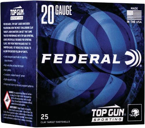 Federal Top Gun Sporting Shotshells TGS22475, 20 Gauge, 2-3/4", 7/8 oz, 1250 fps, #7.5 Lead Shot, 25 Rds/Bx
