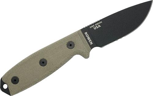 ESEE Knives ESEE-3 MIL Fixed Blade Knife w/Black Blade, Partially Serrated, OD Green Sheath, MOLLE Back (ESEE-3MIL-S)