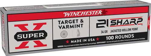 Winchester Super X Rimfire Ammunition X21JHP, 21 Sharp, JHP, 34 gr, 1500 fps, 100 Rds/Bx