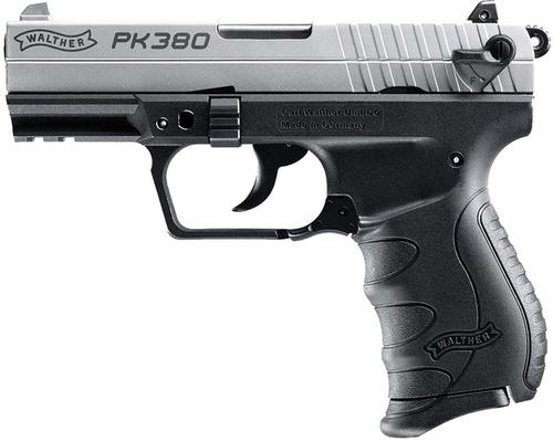 Walther PK380 Pistol 5050309, .380 Auto, 3.66", Synthetic Grip, Nickel Finish, 3 Dot Sights, 8 Rd