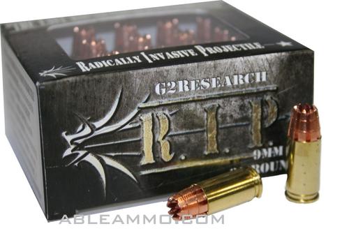 G2 Research R.I.P. Pistol Ammunition G2RIP9MM, 9mm, RIP Hollow Point, 92 GR, 1250 FPS, 20 Rd/bx
