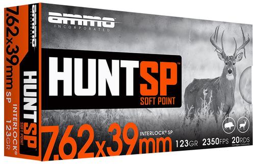 Ammo Inc Hunt Rifle Ammunition 76239123SPA20, 7.62x39mm, Soft Point, 123 gr, 2350 fps, 20 Rd/Bx