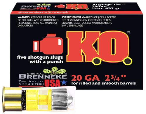 Brenneke Slugs SL202KO 2009827, 20 Gauge, 2-3/4", 3/4 oz, 1476 fps, Sabot Slug Shot , 5 Rd/bx