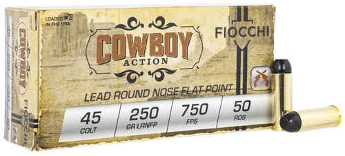 Fiocchi Cowboy Action Handgun Ammunition 45LCCA, 45 Colt, Lead Round Nose Flat Point, 250 GR, 50 Rd/bx