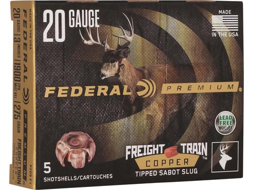 Federal Premium Freight Train Shotshells P209FT, 20 Gauge, 3", Copper Tipped Sabot Slug, 5 Rds/box