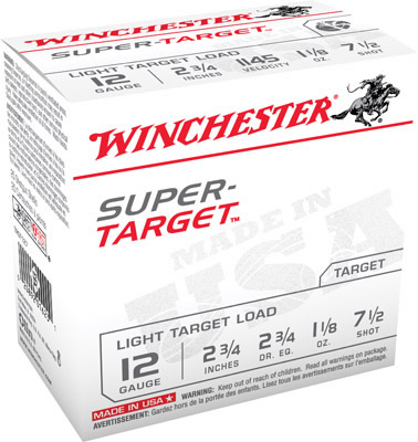 Winchester Super Target Shotshells TRGT127, 12 Gauge, 2-3/4", 1-1/8 oz, 1145 fps, #7.5 Lead Shot, 25 Rds/Bx
