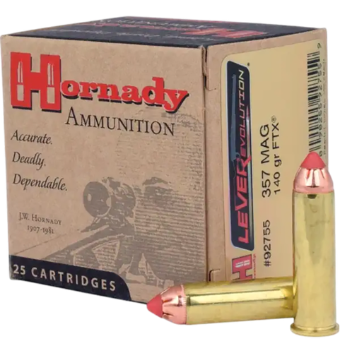 Hornady LeveRevolution Handgun Ammunition 92755, 357 Mag, 140 GR, Flex Tip eXpanding (FTX), 25 Rd/bx