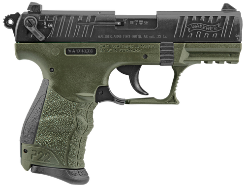 Walther P22MCA Semi-Auto Pistol 5120338, 22 Long Rifle, 3.4", OD Green Polymer Grip/Frame, Olive Drab Finish, 10 Rds