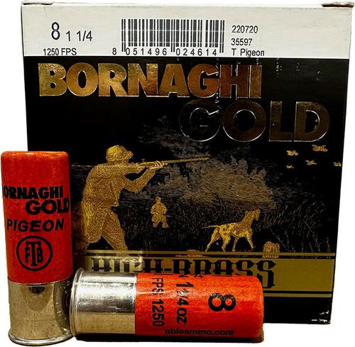 Bornaghi Gold Pigeon Paper Loads T4PAPERPIGEON368, 12 Gauge, 2-3/4", 1 1/4 oz, 1250 fps, #8 Shot, 25 Rd/bx