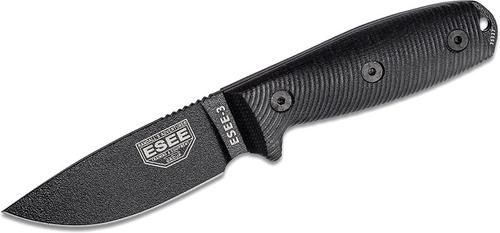 ESEE Knives ESEE-3 Fixed Blade Knife w/Black Drop Point Blade, Black 3D G10 Handle (3PMB-001)