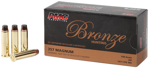 PMC Bronze Line Pistol Ammunition 357A, 357 Magnum, Jacketed Soft Point (SP), 158 GR, 1471 fps, 50 Rd/bx