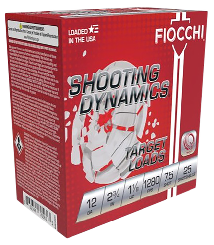 Fiocchi Shooting Dynamics Clay Target Loads 12SDHV75, 12 Gauge, 2-3/4", 1-1/8 oz, 1280 fps, #7.5 Lead Shot , 25 Rds/Bx