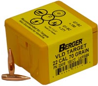 Berger Target Bullets 22 Caliber, .224 Diameter, 70 Grain, Match Grade, VLD, 100 Per Box (22418), Not Loaded