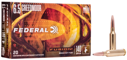 Federal Fusion Rifle Ammunition F65CRDFS1, 6.5 Creedmoor, Soft Point, 140 GR, 2750 fps, 20 Rd/Bx