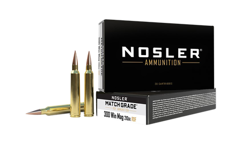 Nosler Match Grade Rifle Ammunition 60158, 300 Win Mag, Hollow Point Boat Tail, 210 gr, 2750 fps, 20 Rd/Bx