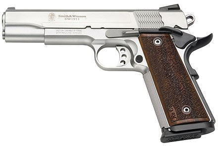 Smith & Wesson 1911 Pro Semi-Auto Pistol 178017, 9MM, 5 in, Wood Grip, Matte Silver Finish, 10 Rd, Adj Sights