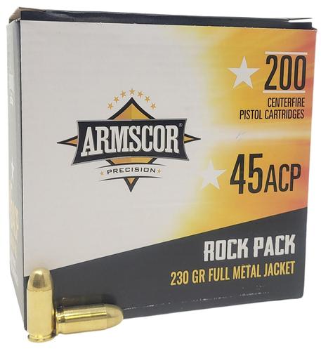 Armscor Pistol Ammunition 50093, 45 Automatic Colt Pistol ACP, Full Metal Jacket, 230 gr, 849 fps, 200 Rd/Bx