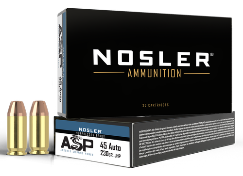 Nosler Defense Pistol Ammunition 51284, 45 ACP, Jacketed Hollow Point (JHP), 230 GR, 1010 fps, 50 Rd/Bx