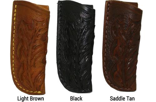 A&M Leatherwork Handmade Case Trapper Knife Sheath, Light Brown, Leaf Engraving (AMLW07LELB)